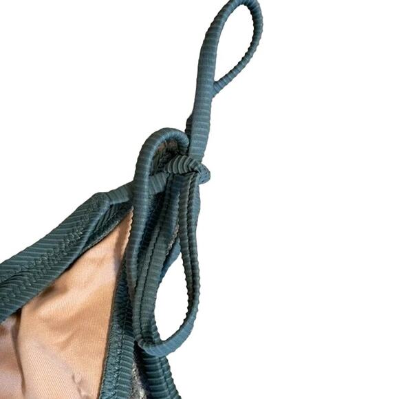 NWT J.Crew Ribbed Curved Waist High Leg Cut Cheeky String Bikini Bottom S Green - Picture 9 of 12